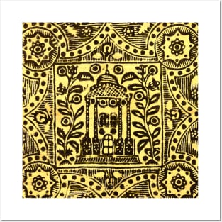 Yellow Textile Pattern Vintage Posters and Art